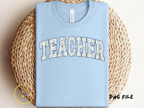 Blue Wildflowers Distressed Teacher PNG: Elevating Educator Apparel with Digital Design