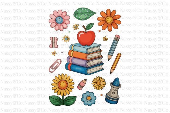 Bookish Botanical Floral Teacher PNG