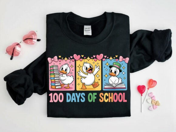 Funny Duck 100 Days of School Shirt PNG