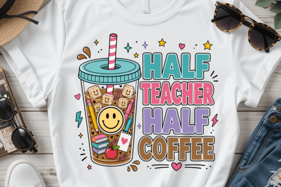 Half Teacher Half Coffee Shirt PNG
