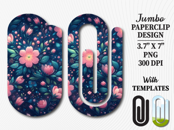 Navy Blue Floral Garden Jumbo Paperclip