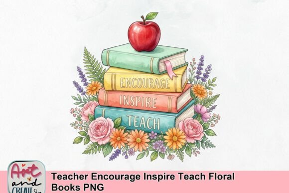 Teacher Encourage Inspire Teach Floral Books PNG
