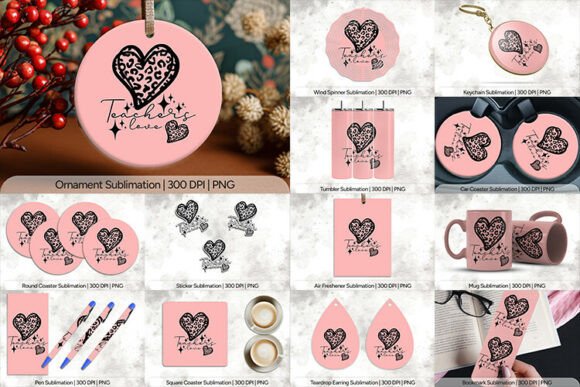 Teachers Love Leopard Heart Sublimation: 14 Product Designs